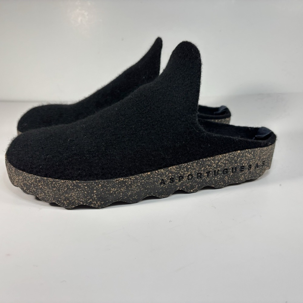 Asportuguesas Come Slipper Black Wool Cork Mule Mens Size 43 US 10 Eco Friendly